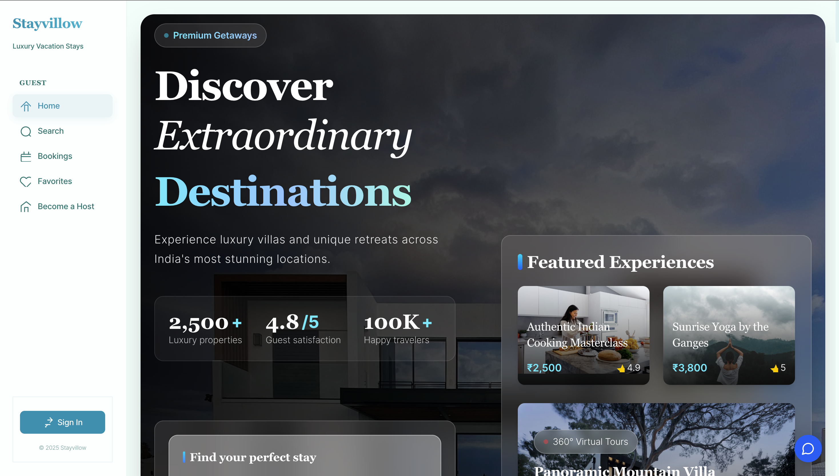 Stayvillow - Luxury Vacation Stays website